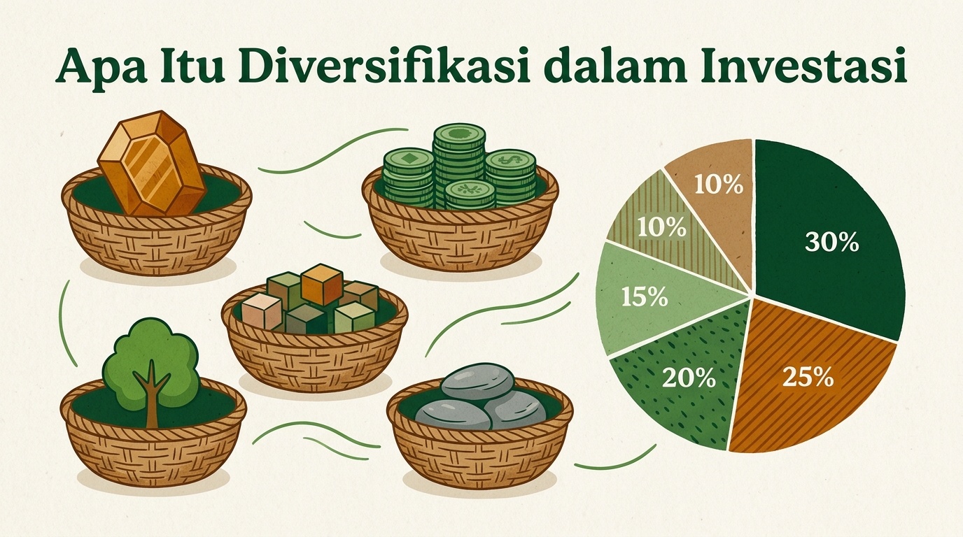 Ilustrasi penempatan dana yang tersebar pada beberapa jenis aset berbeda dalam satu portofolio